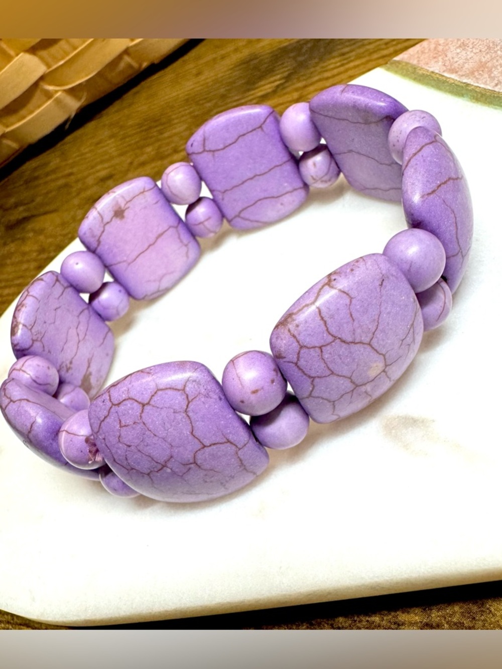 *Purple Stone Stretch Bracelet Chunky Beaded Statement Elastic - Picture 2 of 4